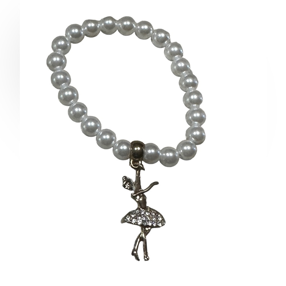 Pearl and Gold with Rhinestone Ballerina Stretch Bracelet